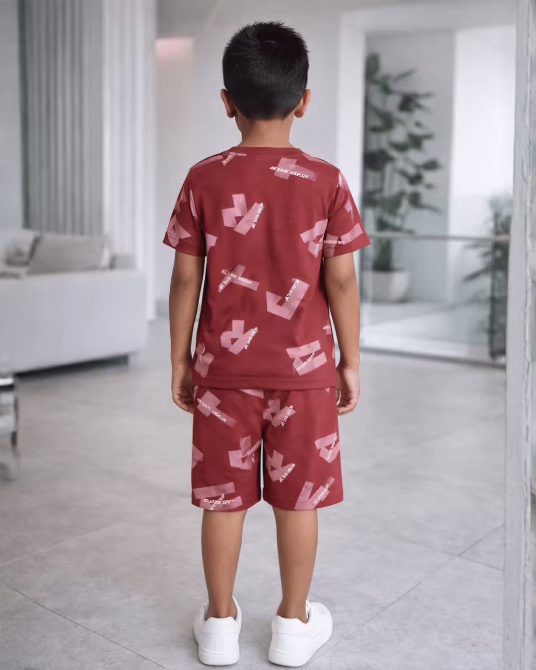 Boys Indigo Printed Cotton Bermuda Co-Ord Set  - Rosy Alternate