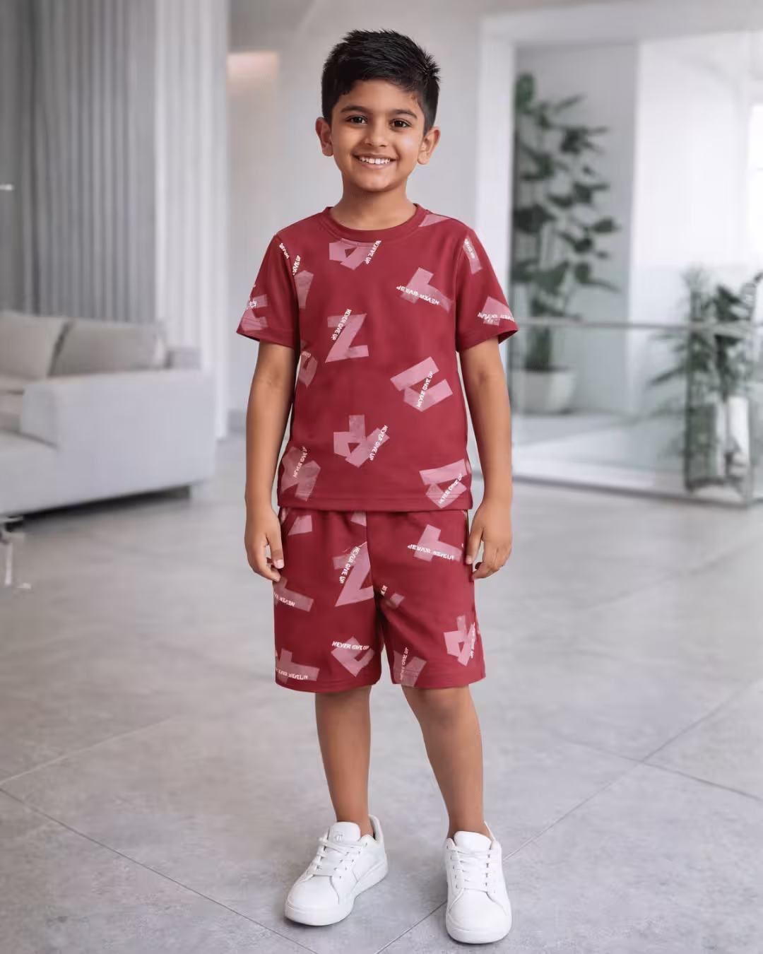 Boys Indigo Printed Cotton Bermuda Co-Ord Set  - Rosy