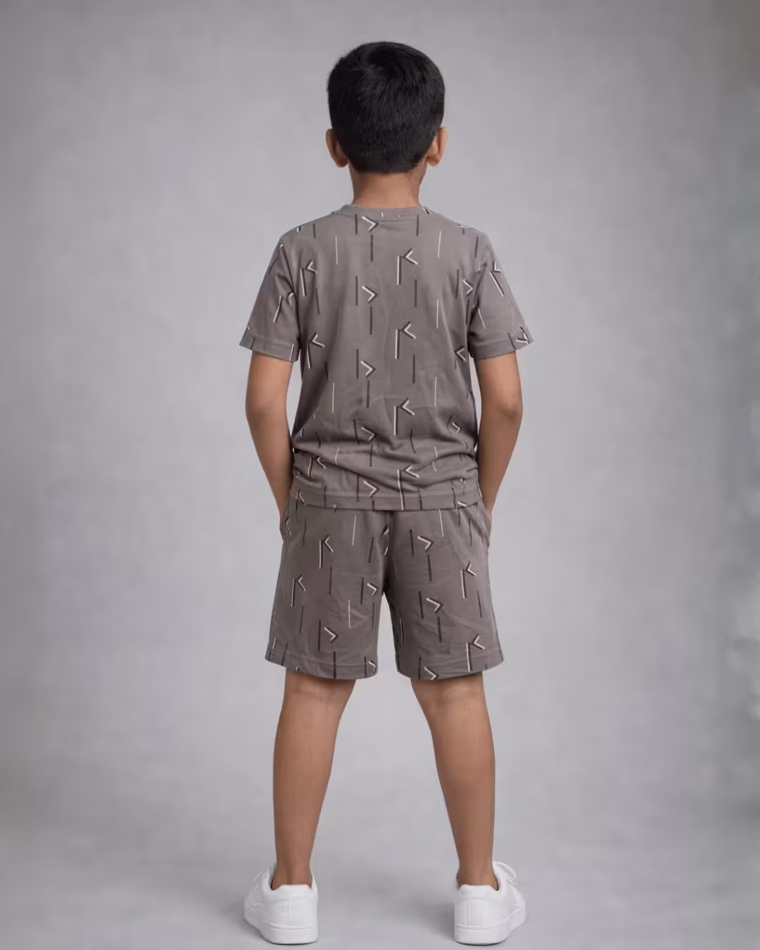 Boys Indigo Printed Cotton Bermuda Co-Ord Set  - Dark Gray Alternate