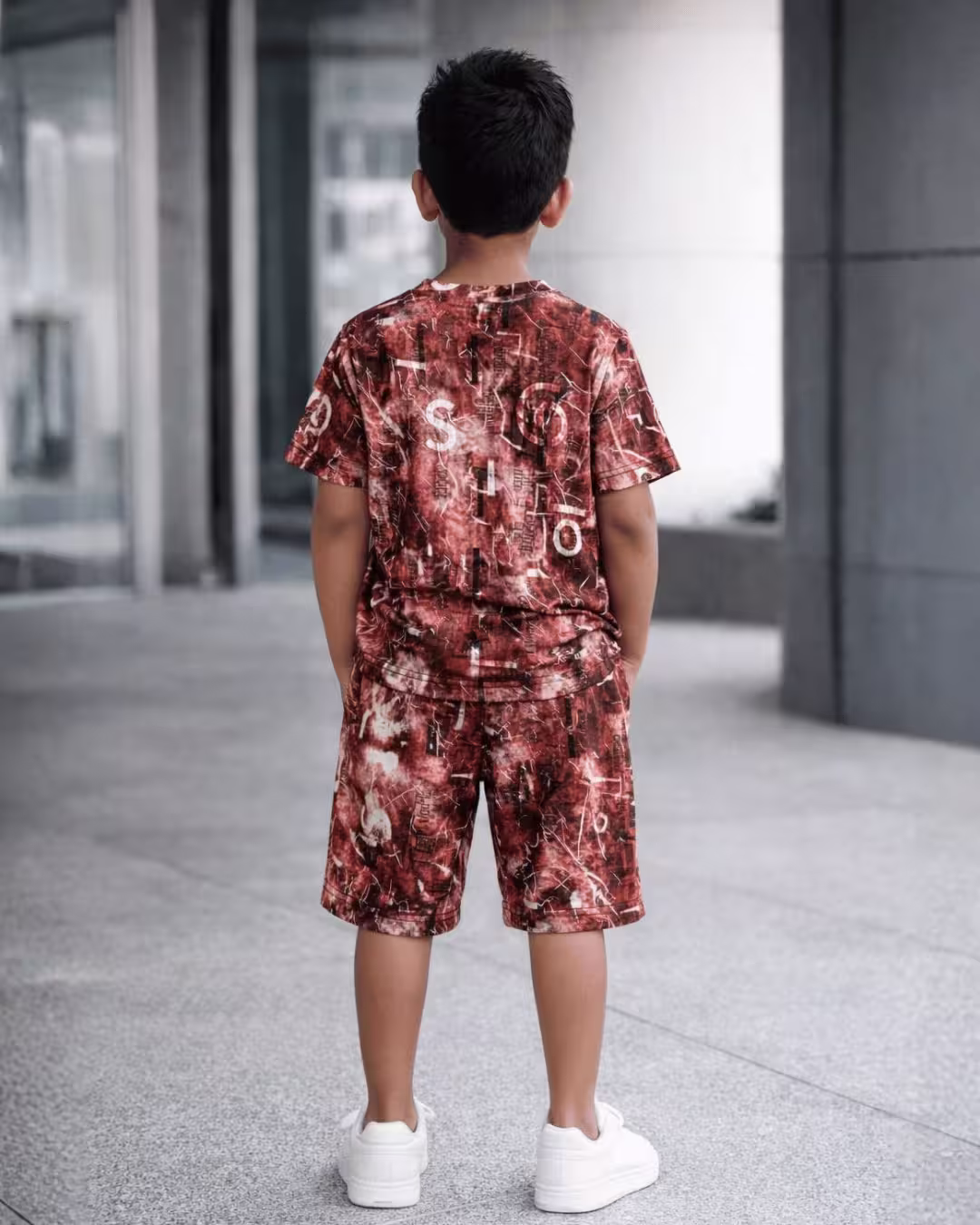 Boys Indigo Printed Cotton Bermuda Co-Ord Set  - Marron Alternate