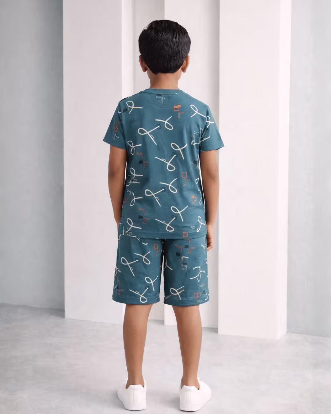 Boys Indigo Printed Cotton Bermuda Co-Ord Set  - Ocean Blue Alternate