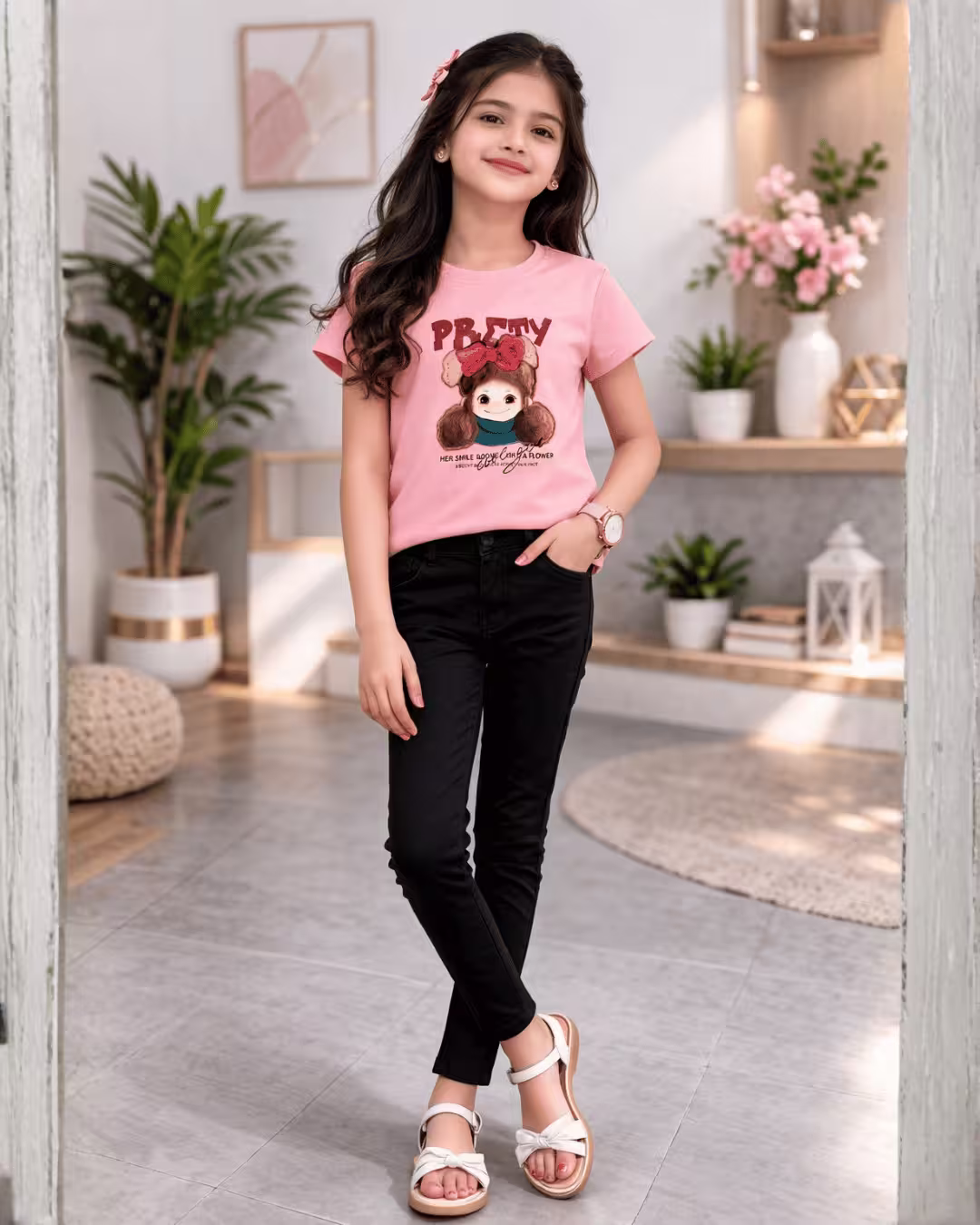 Pops Girls Tencil T-shirt - Peach