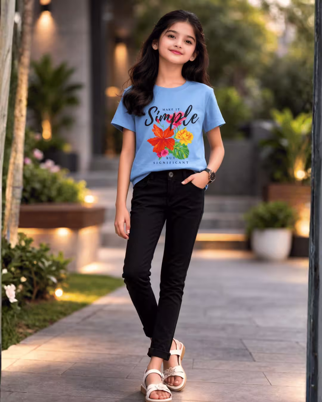 Pops Girls Tencil T-shirt - Sky Blue