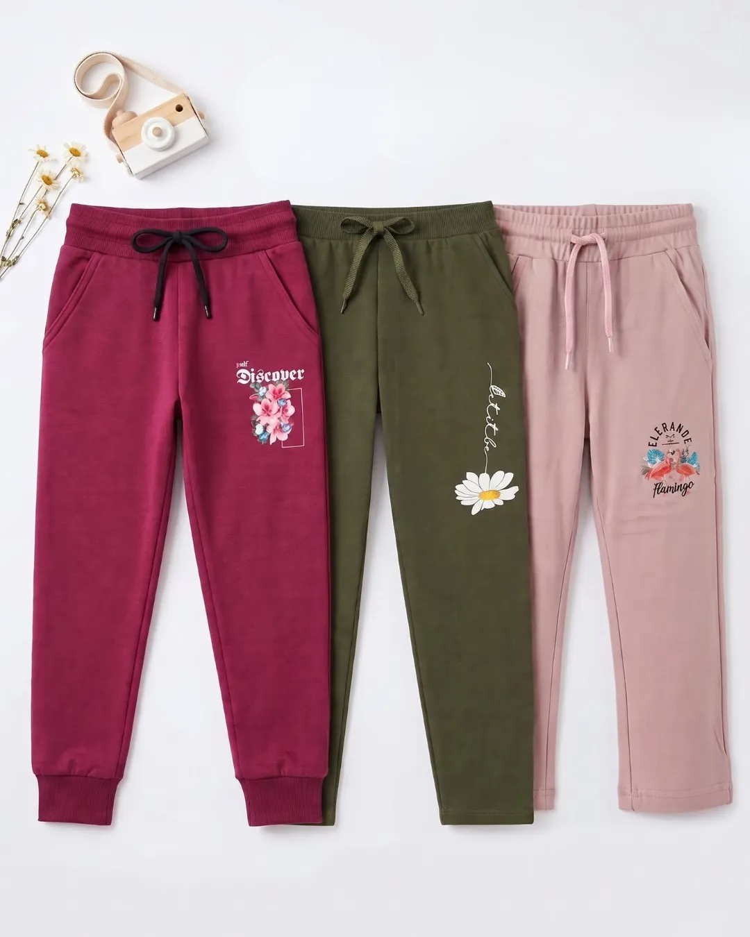 Girls Lower Combo Pack of 3 – Printed, Jogger & Casual Pants for Kids