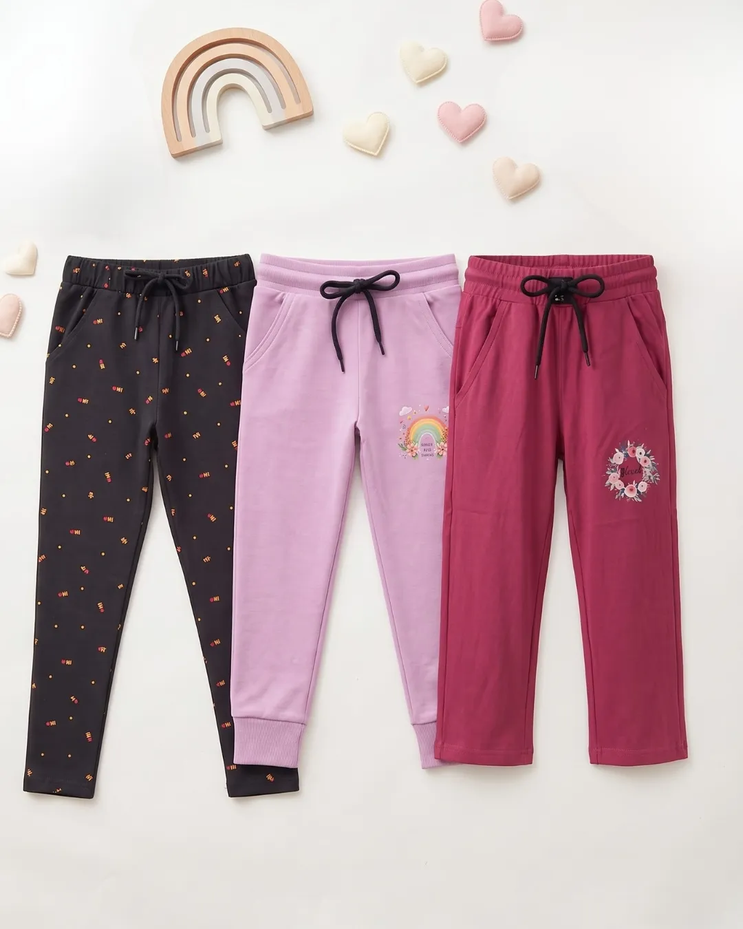 Girls Lower Combo Pack of 3 – Printed, Jogger & Casual Pants for Kids