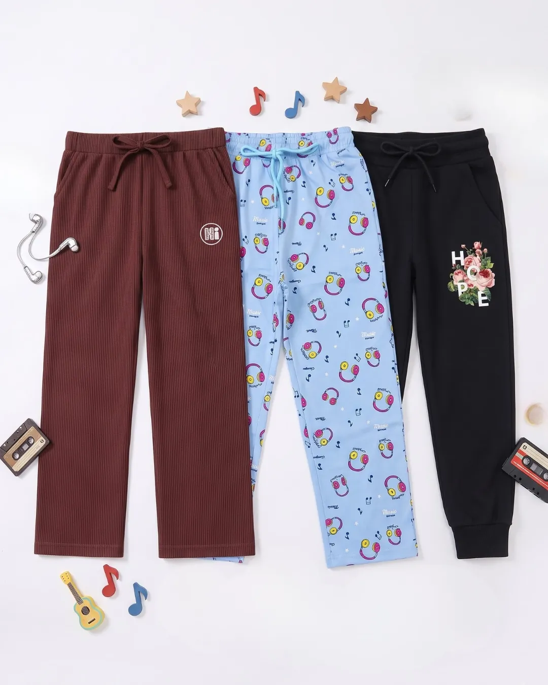 Girls Lower Combo Pack of 3 – Printed, Jogger & Casual Pants for Kids