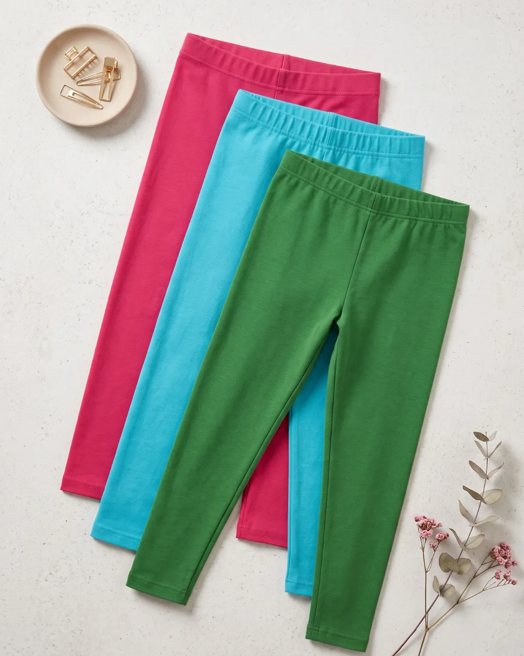Sunshine Leggings Pack of 3 - Pink, Blue, Green